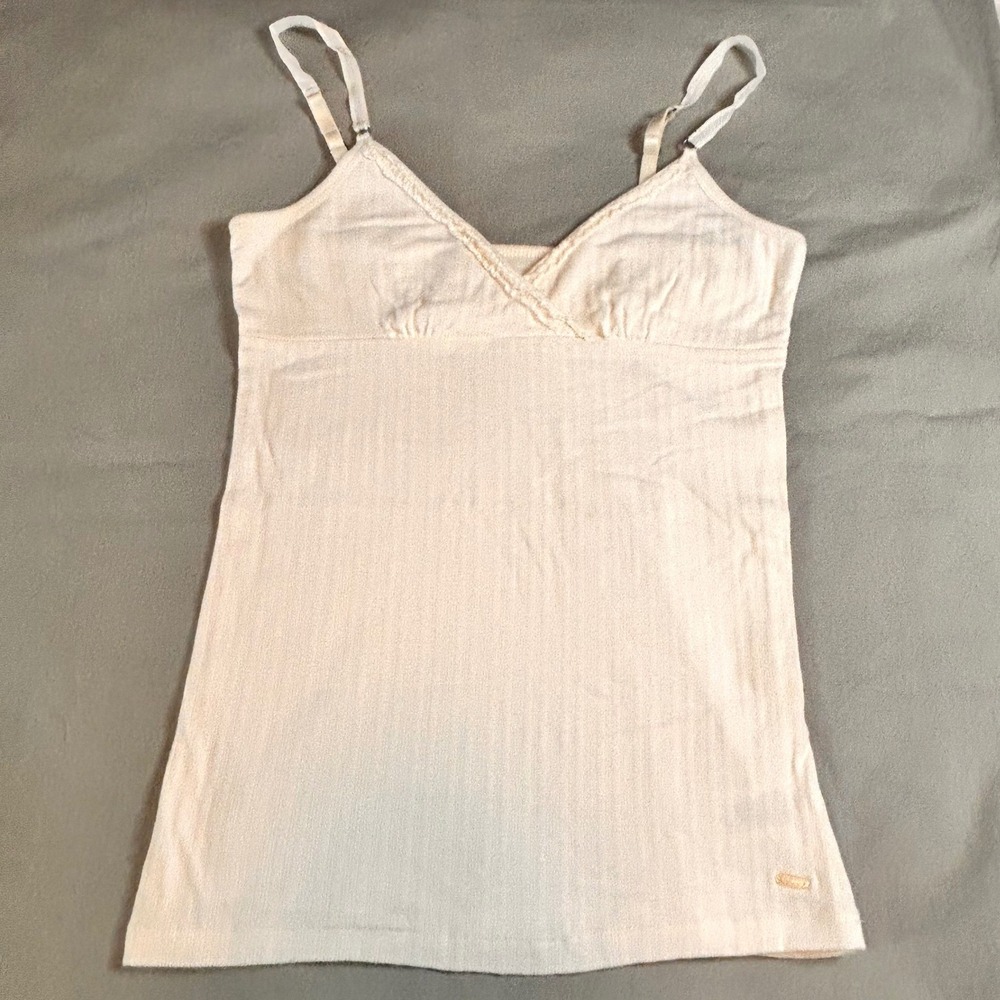 Aeropostale Stretch Cream Ribbed Ruffle V-Neck Camisole Tank Top Medium